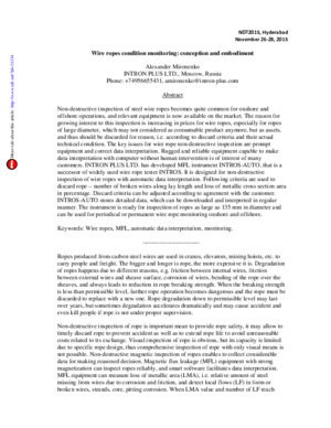 Wire ropes condition monitoring: conception and embodiment. —&lt;/br&gt; A. Mironenko. NDT2015, Hyderabad, 26-28 November 2015.
